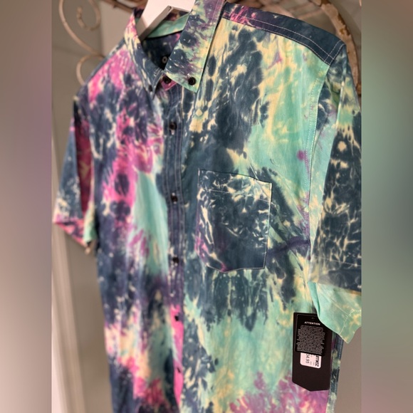 EMPYRE, Vibrant colorful Tie-Dye button down shirts, w Pocket, cotton, Large - Picture 3 of 6